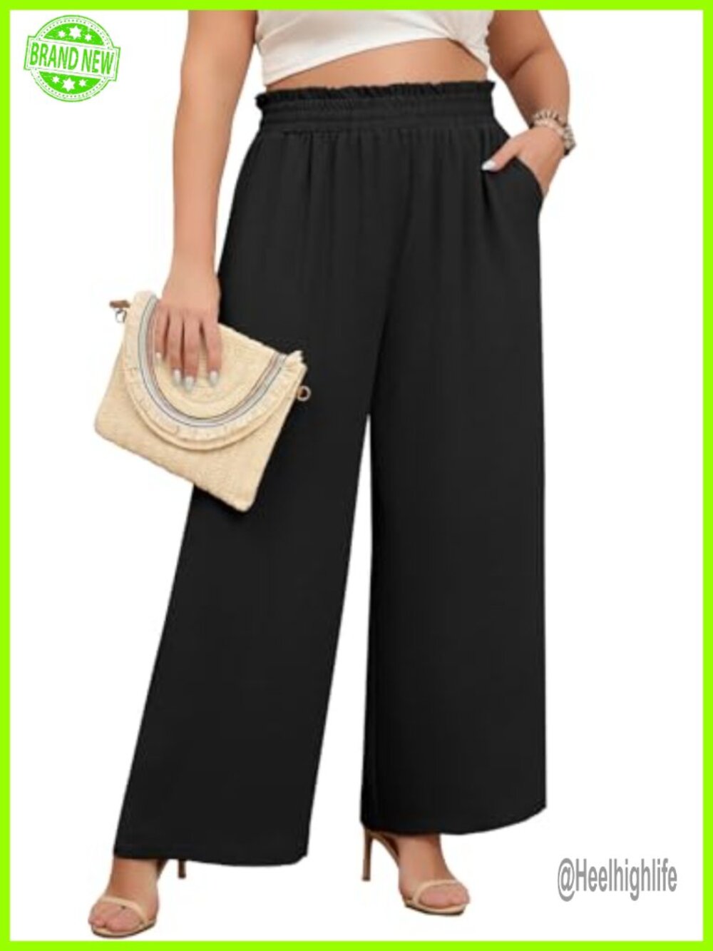 Plus Size Wide Leg Palazzo Pants Elastic High Waist with Pockets Loose Work
